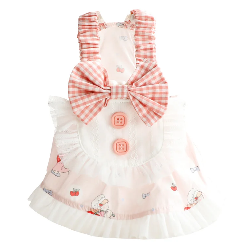 Pet Spring Princess Skirt Dog Plaid Bow Lolita Dress Cat Pretty Clothes