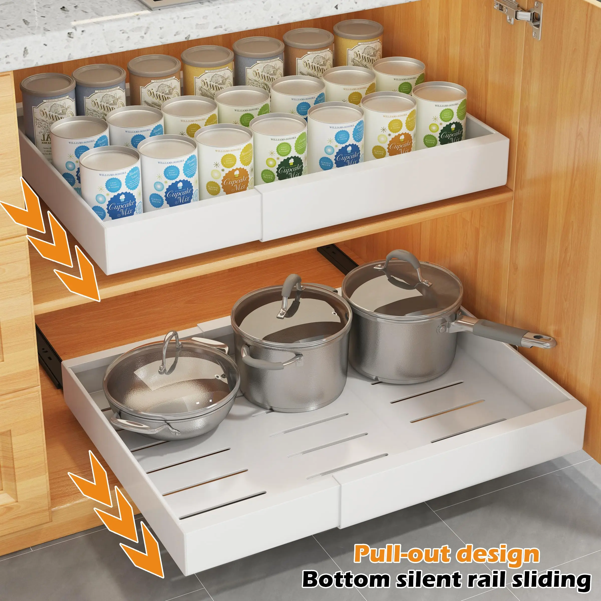Adjustable Pull Out Cabinet Organizer with Extendable Sliding Shelves for Kitchen Pantry Storage