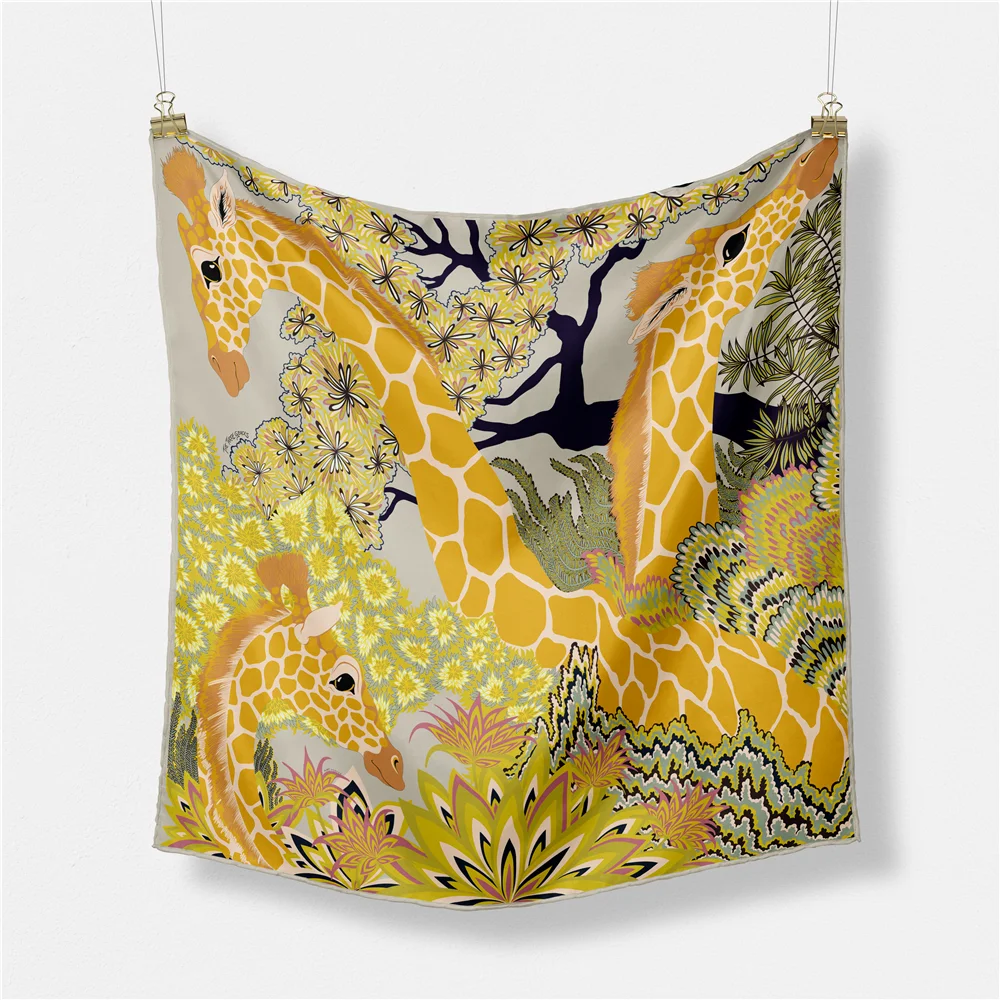 New Giraffe Twill Printing Silk Scarves Fashion Lady 53cm Hair Neck Square Silk Scarf