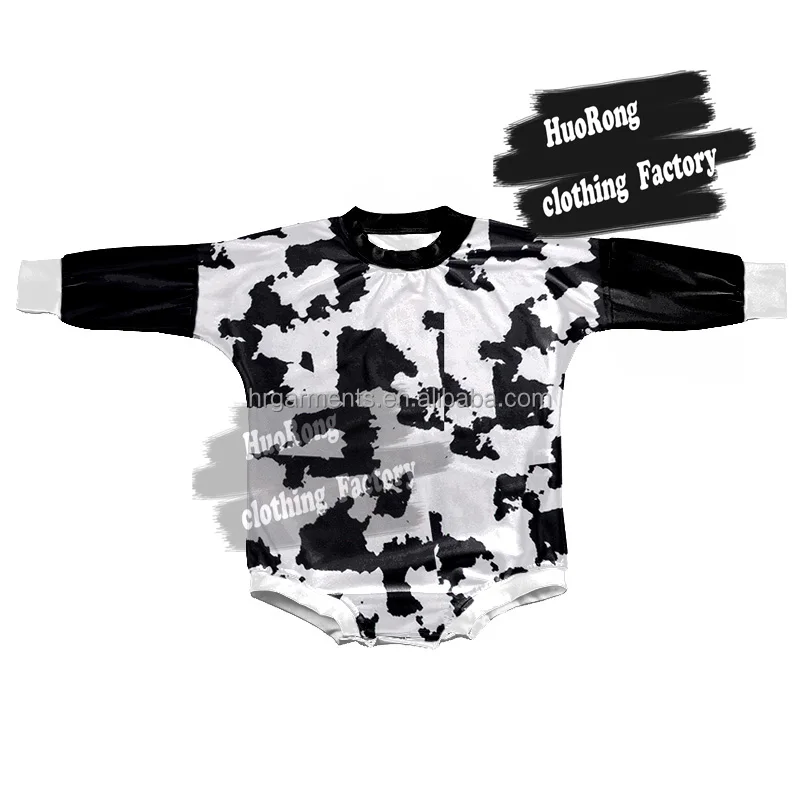 Black And White Cowhide Print Girl Leotard Soft Fabric Newborn Baby Loose Style Romper Western Kids Clothing