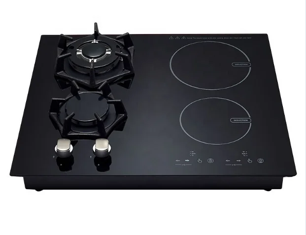 Black Crystal Panel 2 Burners Gas Stoves and 2 Burners Infrared Cookers