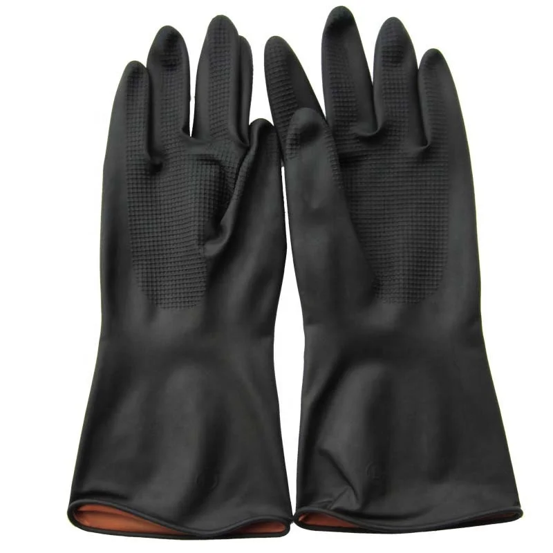110g thick heavy duty  chemical resistant industrial latex rubber working gloves
