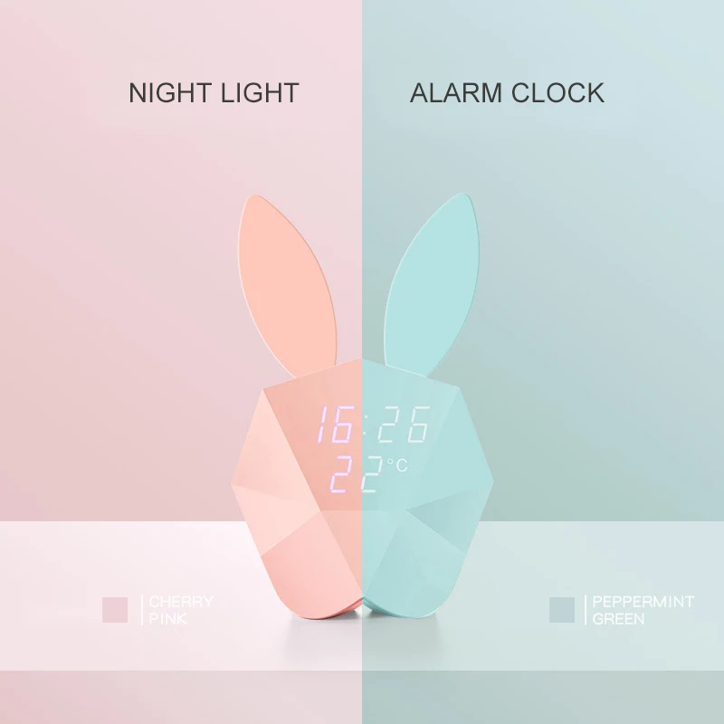 KH-CL078 Creative Bunny Music Kids Sleep Training Snooze Desk Clock with LED Digital Temperature