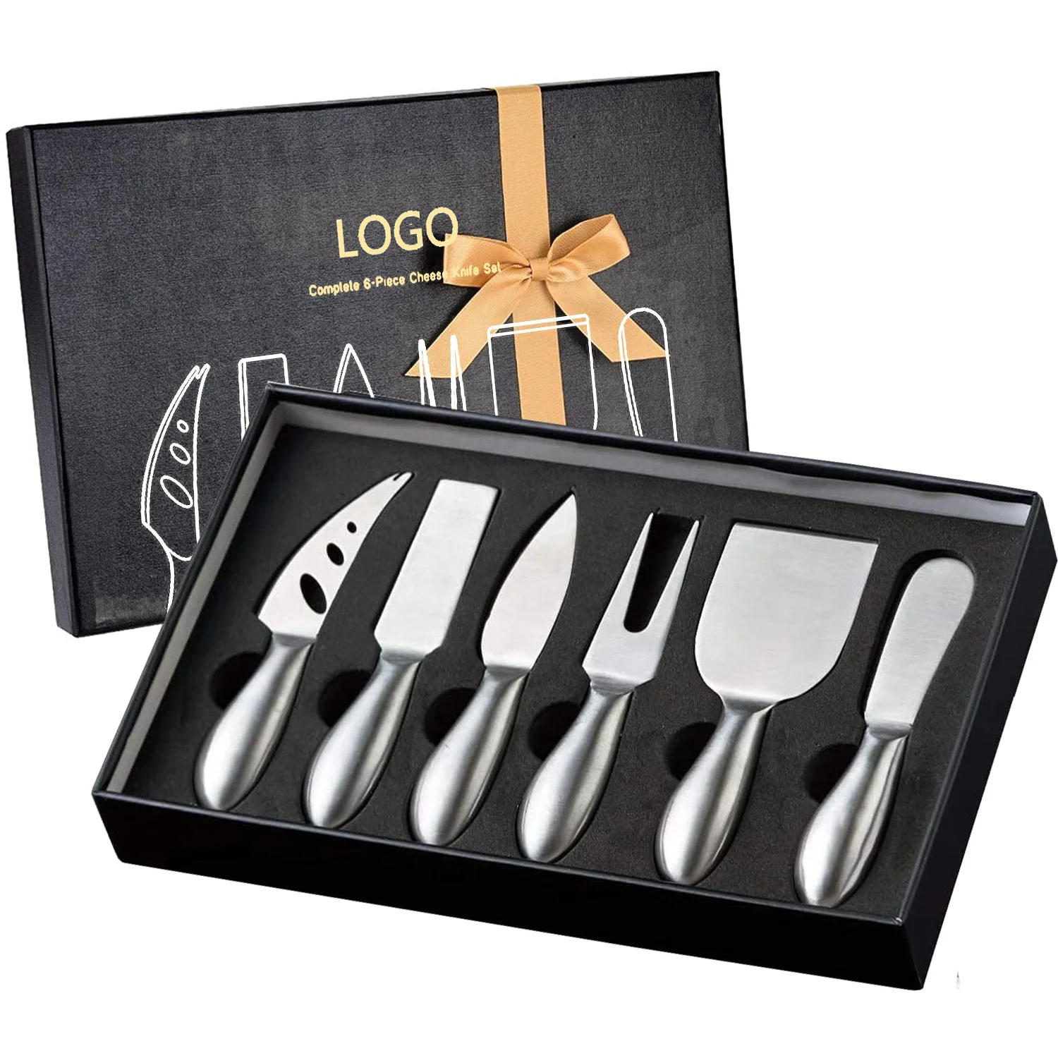 Complete Stainless Steel Cheese Silcer Buffet Colander Serving Cutter Fork Knives Collection  6-Piece Cheese Knife Set