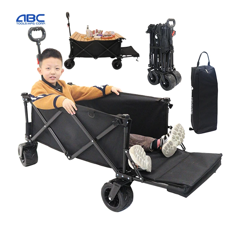 Heavy Duty Collapsible Folding All Terrain Utility Wagon Beach Cart With Egg Roll Table and Tailgate
