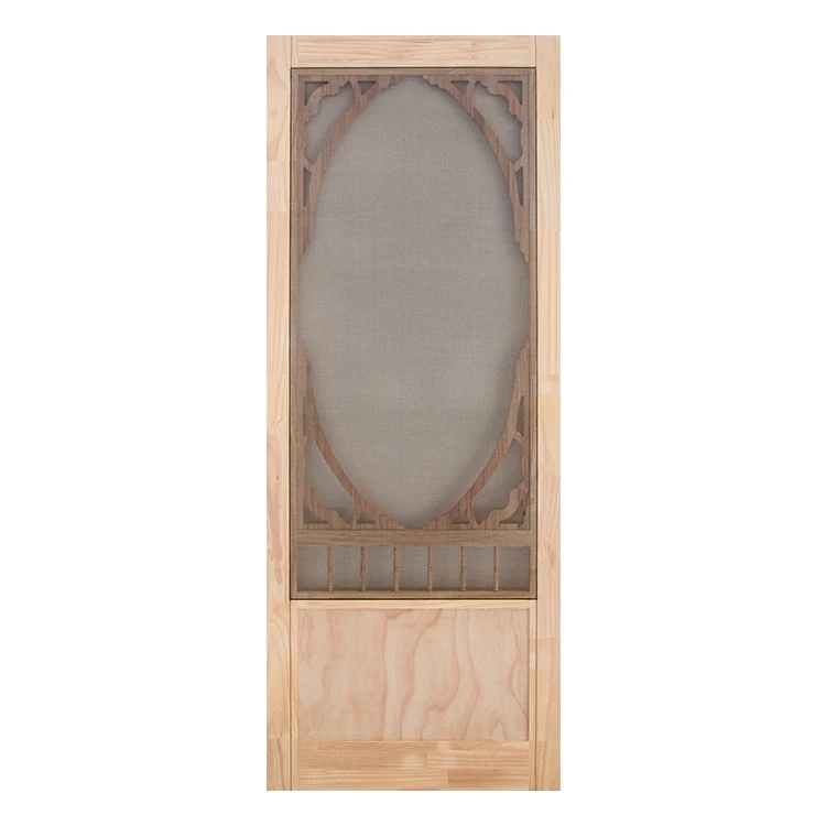 Shrink Package Fiberglass Screen Natural Pine Wood Screen Door for Entrance