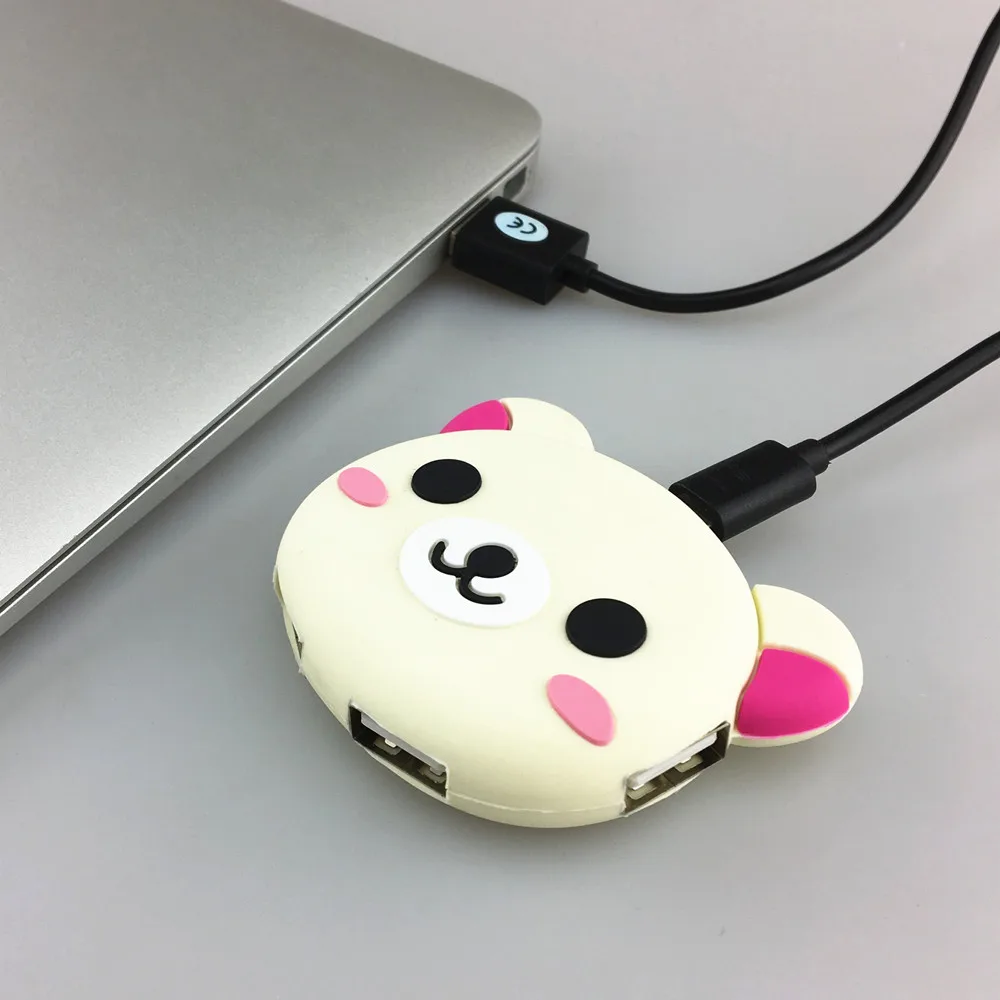 Cute Bear 4 Ports USB 2.0 HUB Docking Station Data Transfer Expander for USB Drives, Card Readers