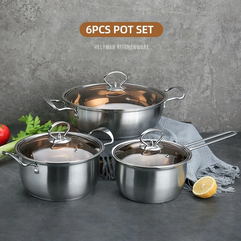 Factory TOP Seller 6 PCS Flat Bottom Cooking Pot Sets Sauce Pan Soup Pot Cookware Sets For Kitchen