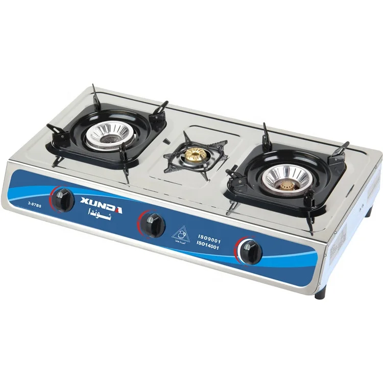 Xunda Home Kitchen Cooktops Stainless Steel 3 Burner Gas Cooker Stove Cooking Appliance