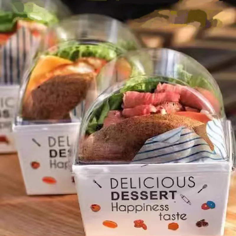 MOQ 500sets Take Out Cardboard Roast Food Packaging Disposable Egg Drop Sandwich Hamburger Box With Dome Cover