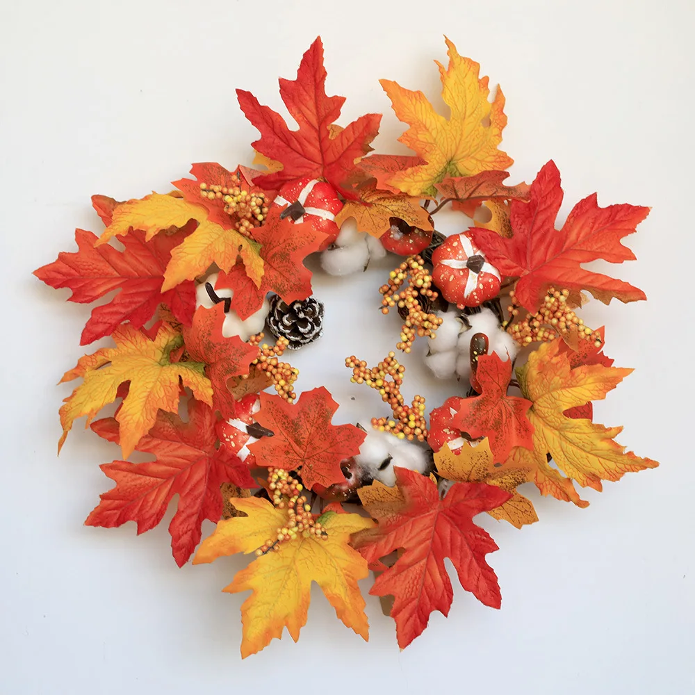 Halloween decor Autumn style pumpkin maple leaf berry wreaths