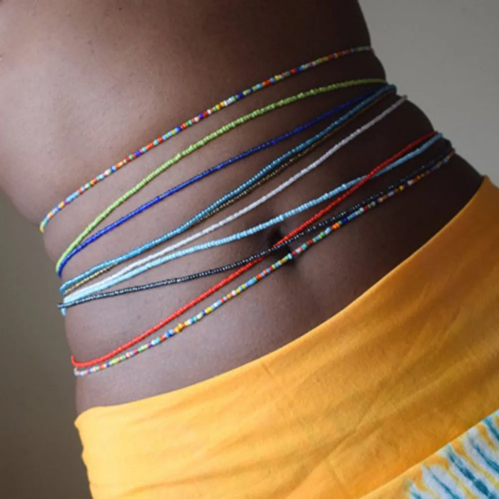 
Drop Shipping Multi-color African Waist Beads Belly Chain Body Jewelry Bohemian Style Elastic Colorful Rice Bead Waist Chain 