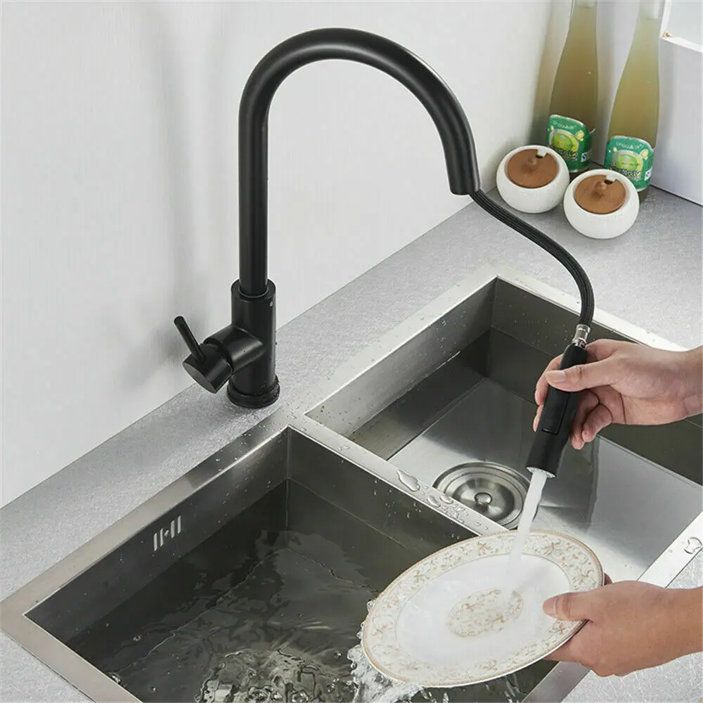 Kitchen Taps Home 304 Stainless Steel Sink Hot And Cold Matte Black Faucets Set With Extender Sprayer