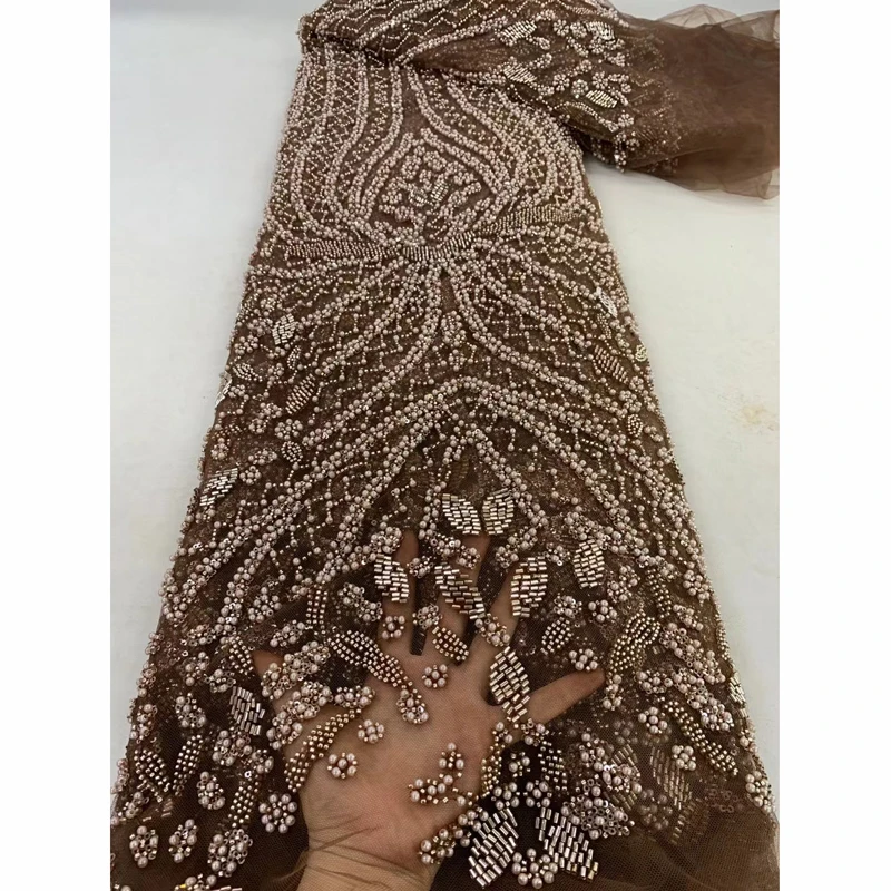 Golden supplier floral lace fabric brown african lace fabric 5 yards lace fabric for women wedding dress for party