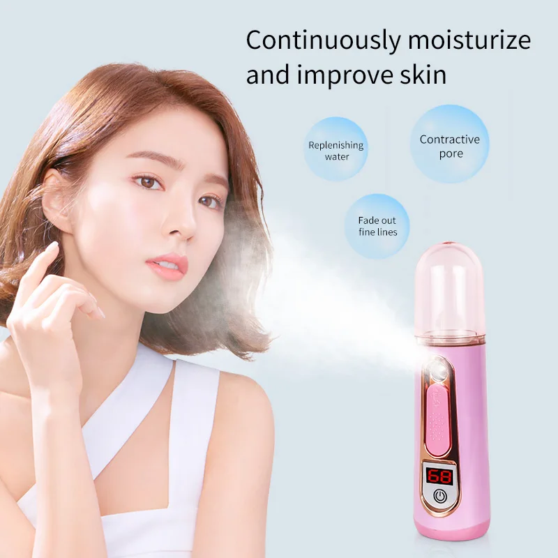 2021 portable house use product nano mist diffuser mini facial steamer face mist spray with white and pink color