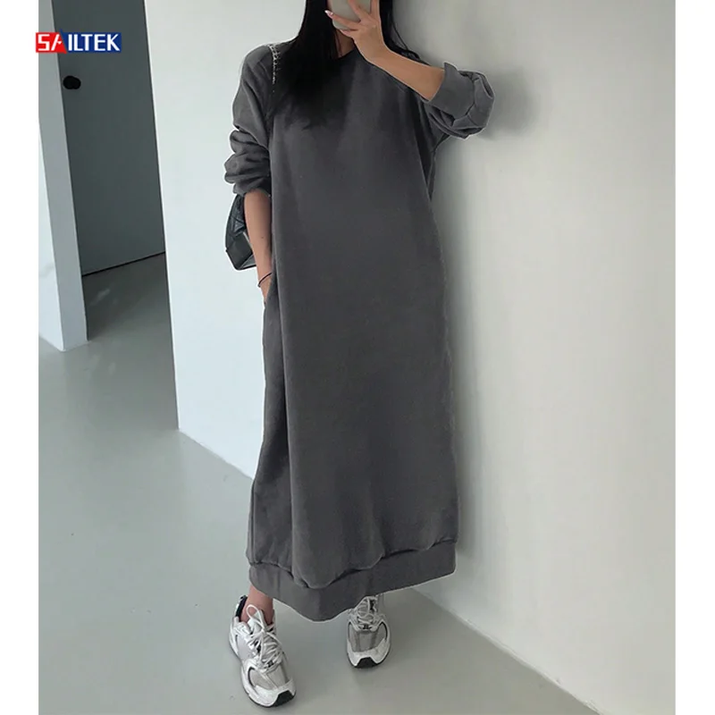 2024 Custom Women Clothing Fleece Sweatshirt Dresses For Women High Quality Long Sleeve Pullover Long Hoodie Dress