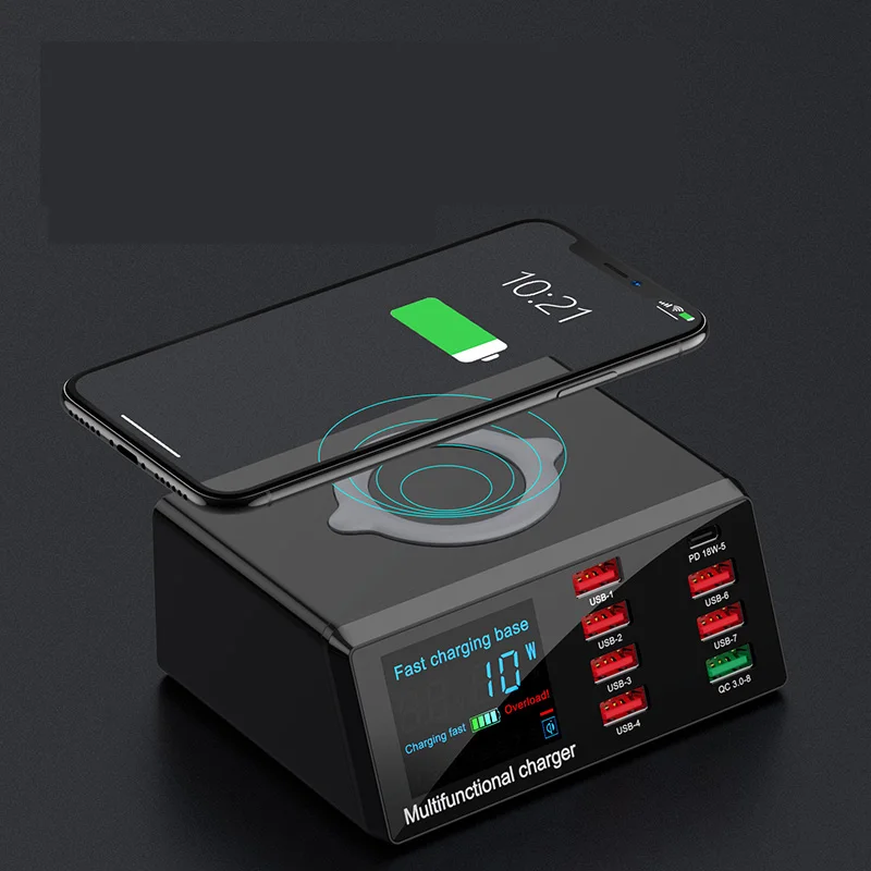  100W 8 портов USB Быстрое беспроводное зарядное устройство для IPhone 11 Pro Max QC 3 0 Быстрая зарядка с функцией PD EU/US/UK /AU