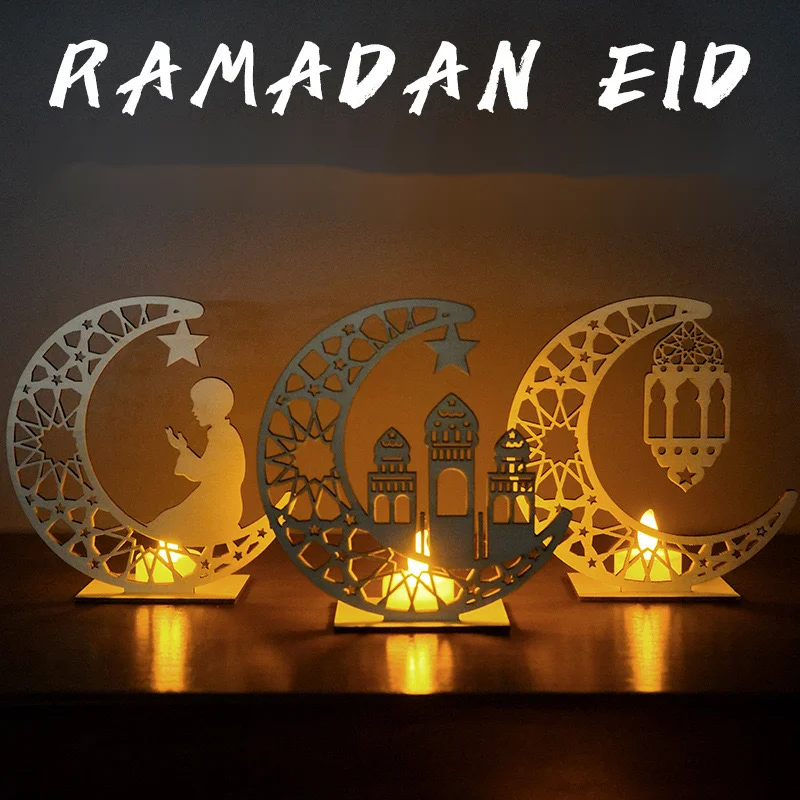 Middle East Arab Crescent Light Moon Star LED Tealight Candle Holder Night Light Eid Ramadan Kareem Decoration Incense Pray