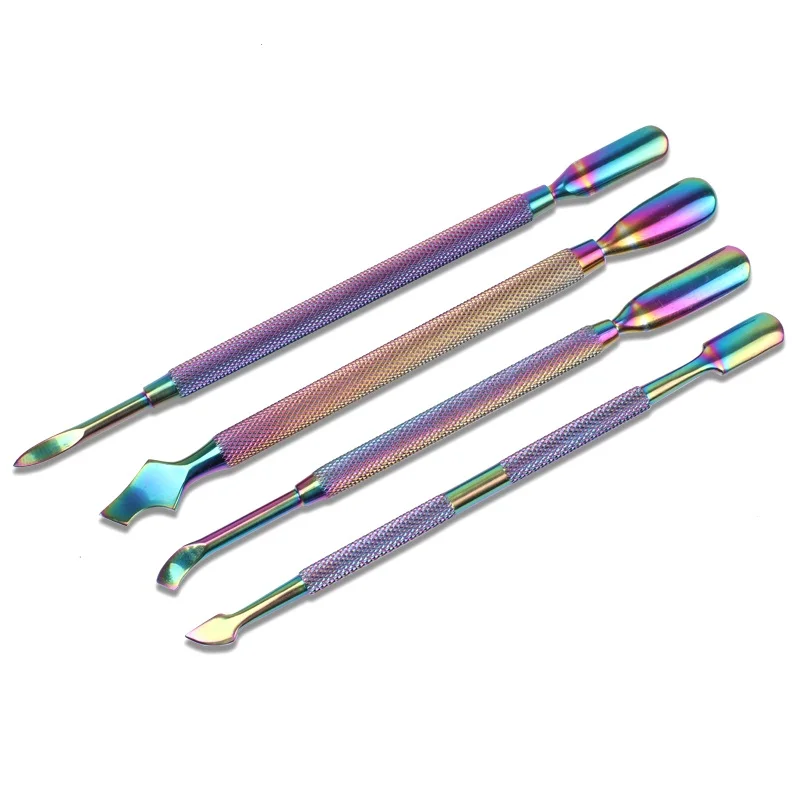 Rainbow Stainless Steel Nail Cuticle Pusher Nipper Double Sided Dead Skin Push Remover Manicure Nail Care Tool