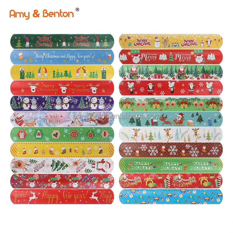 Christmas Snap Band Children Party Favors Toys Custom Slap Bracelet Xmas Snap Bracelet Pinata Fillers Stocking Stuffers