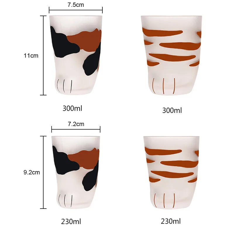 300ml Cute Cat Claw Frosted Glass Cup Kid Glass Tumbler for Kitty Lovers Gift Milk Water Juice Drinking