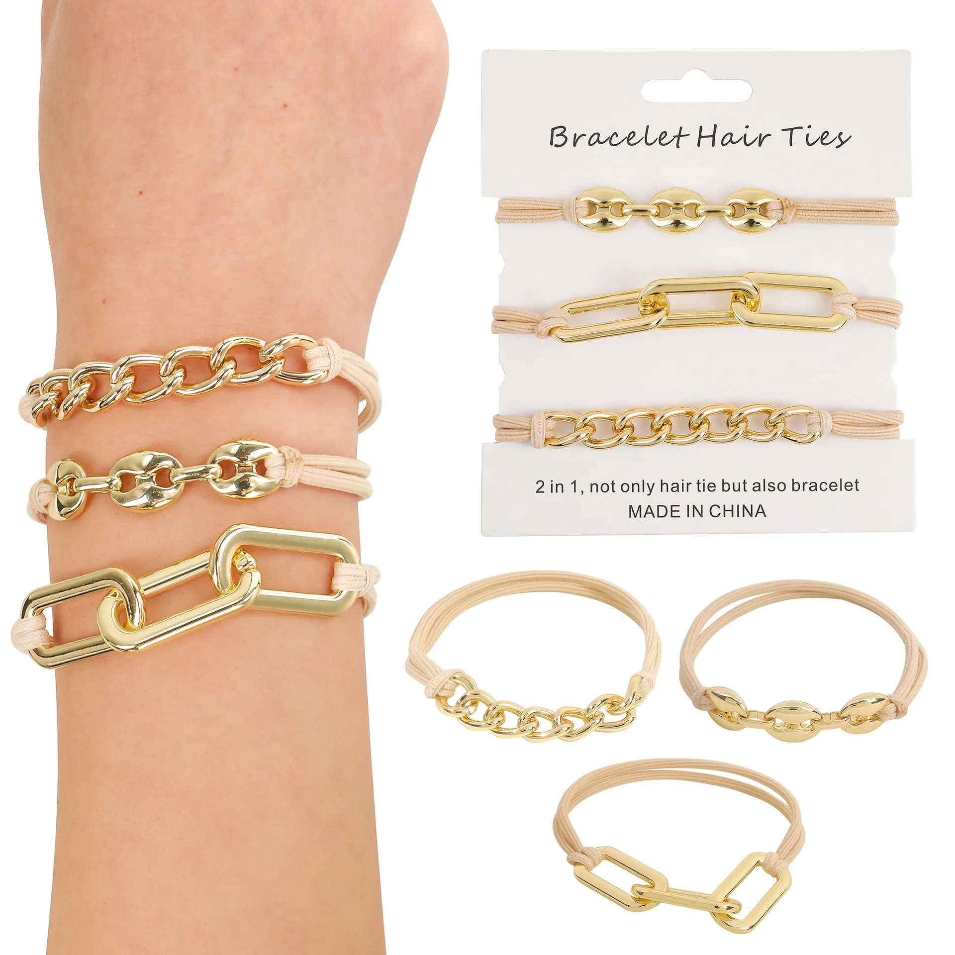 Эластичный браслет для волос с серебряным золотым черным металлическим держателем хвоста