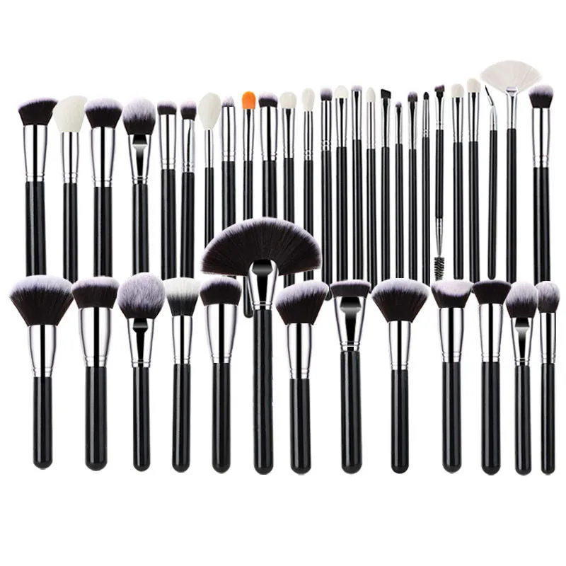 40pcs Luxury Black Professional Makeup Brush Set Big Powder Makeup Brushes Foundation Natural Wood Foundation Brush High Quality