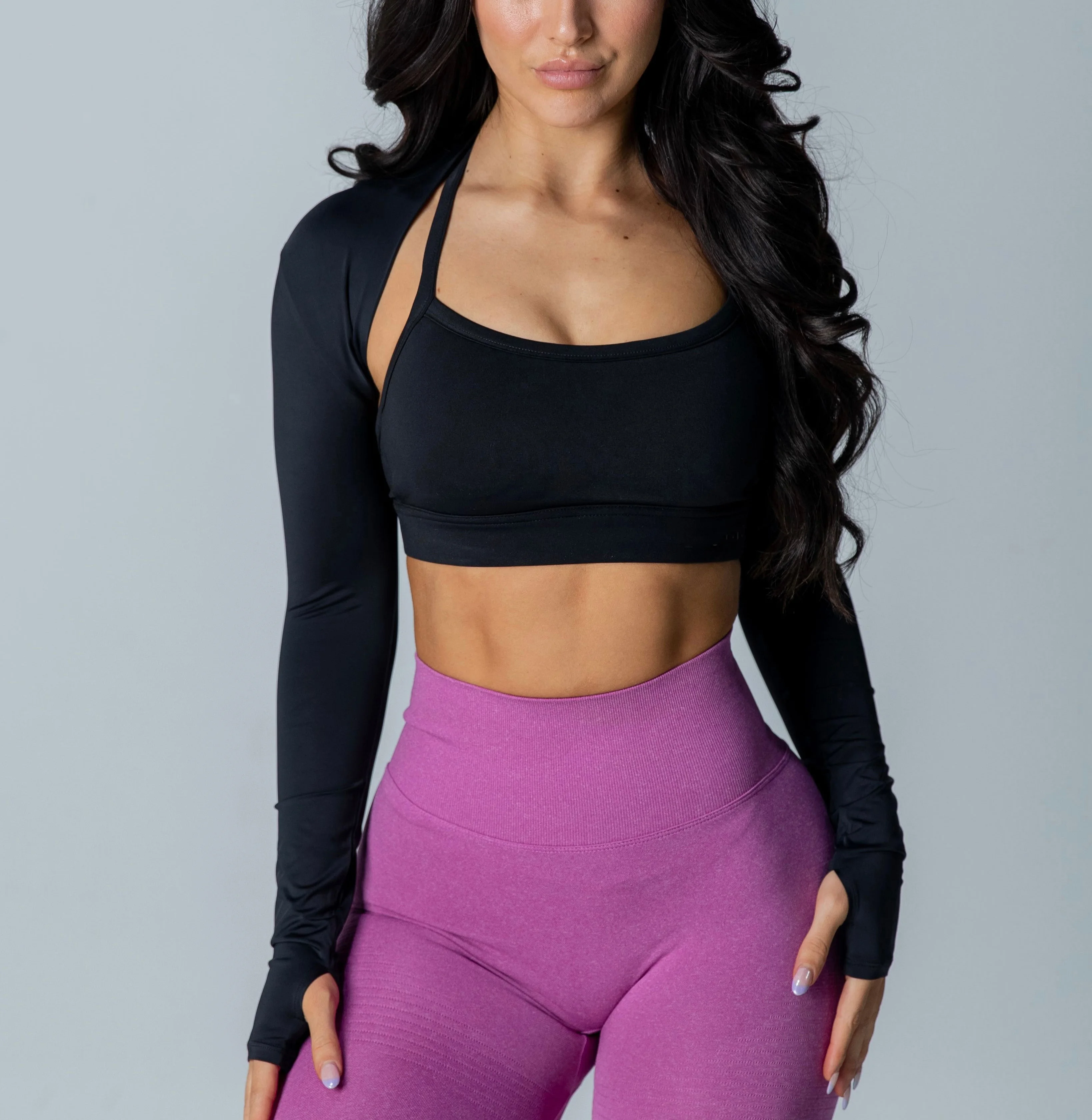 custom unique design cool feeling long sleeve women top stand collar dance training gym clothing sports bolero