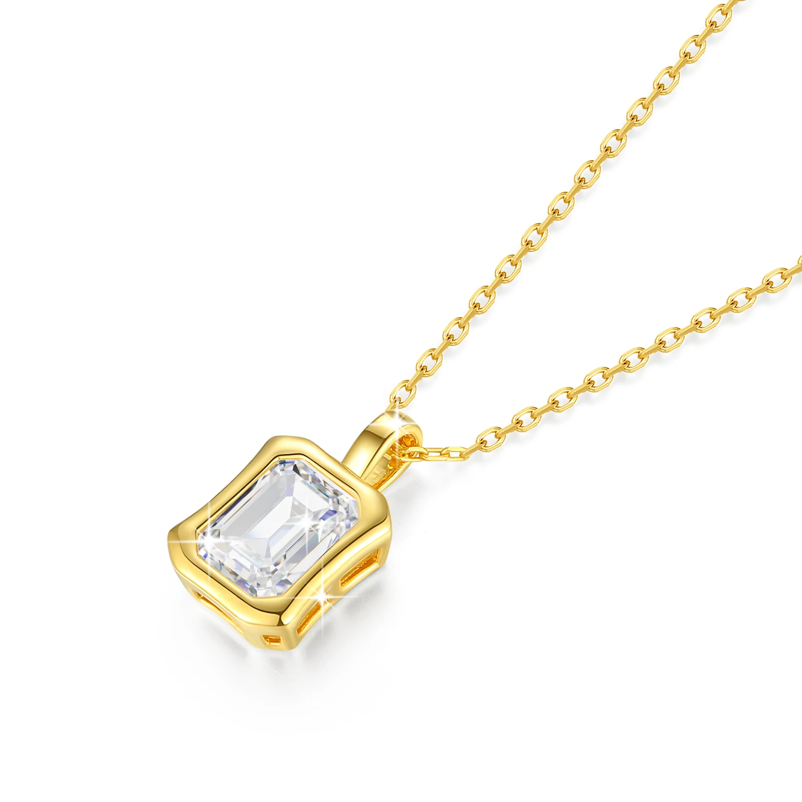 Luxury Jewelry Manufacturer Gold Bezel Set Woman Gift New Year 21 Carat Emerald Hard Hollow 14K Gold Pendant Necklace