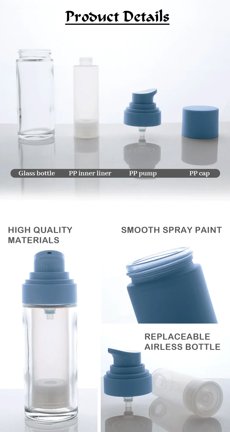100Ml Airless Pump Bottle Pcr Airless Pump Glass Bottle 30 Ml 120Ml Airless Pump Bottle Blue