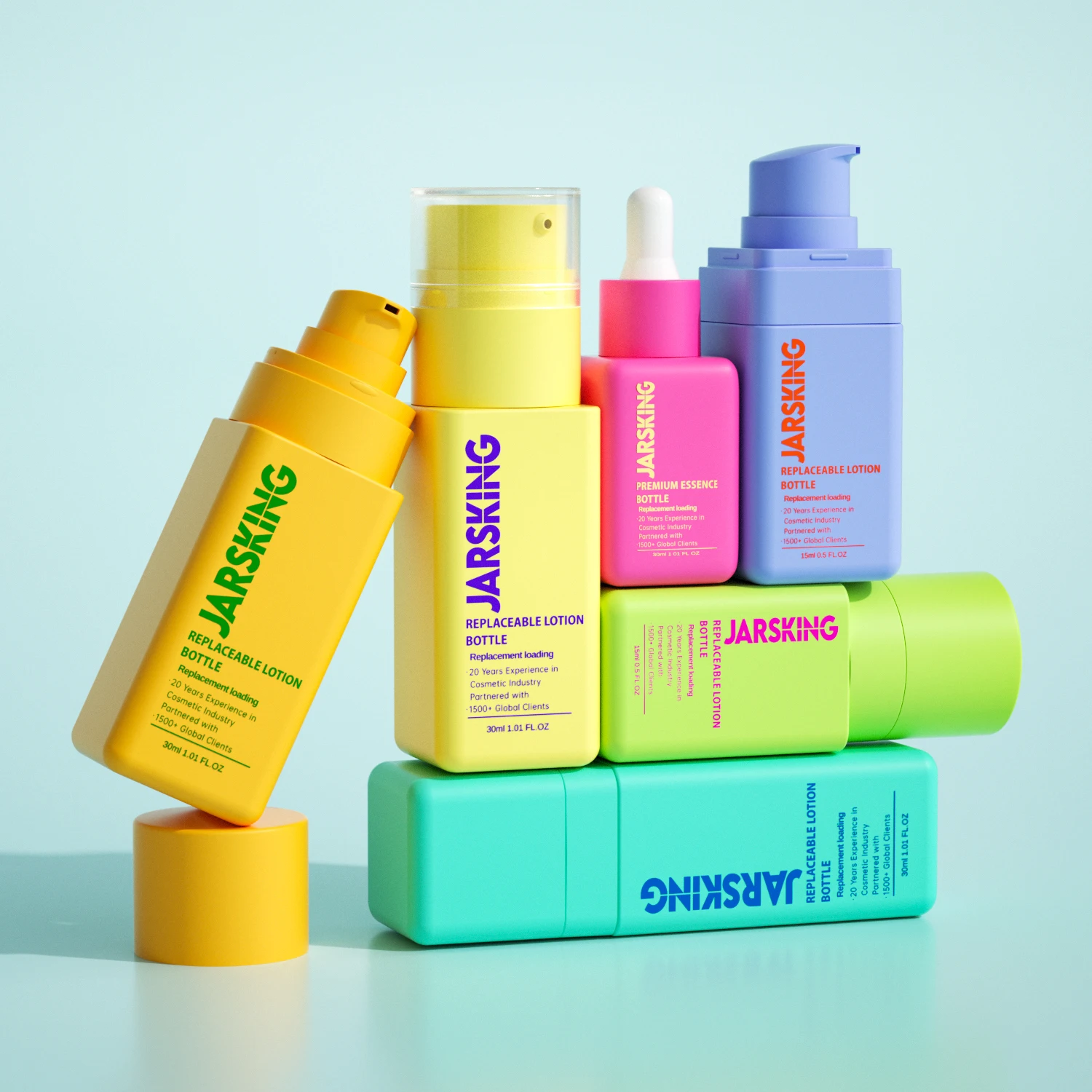 Unique shape luxury matte glass empty serum lotion face cream packaging container airless pump bottle 30ml 50ml for skincare