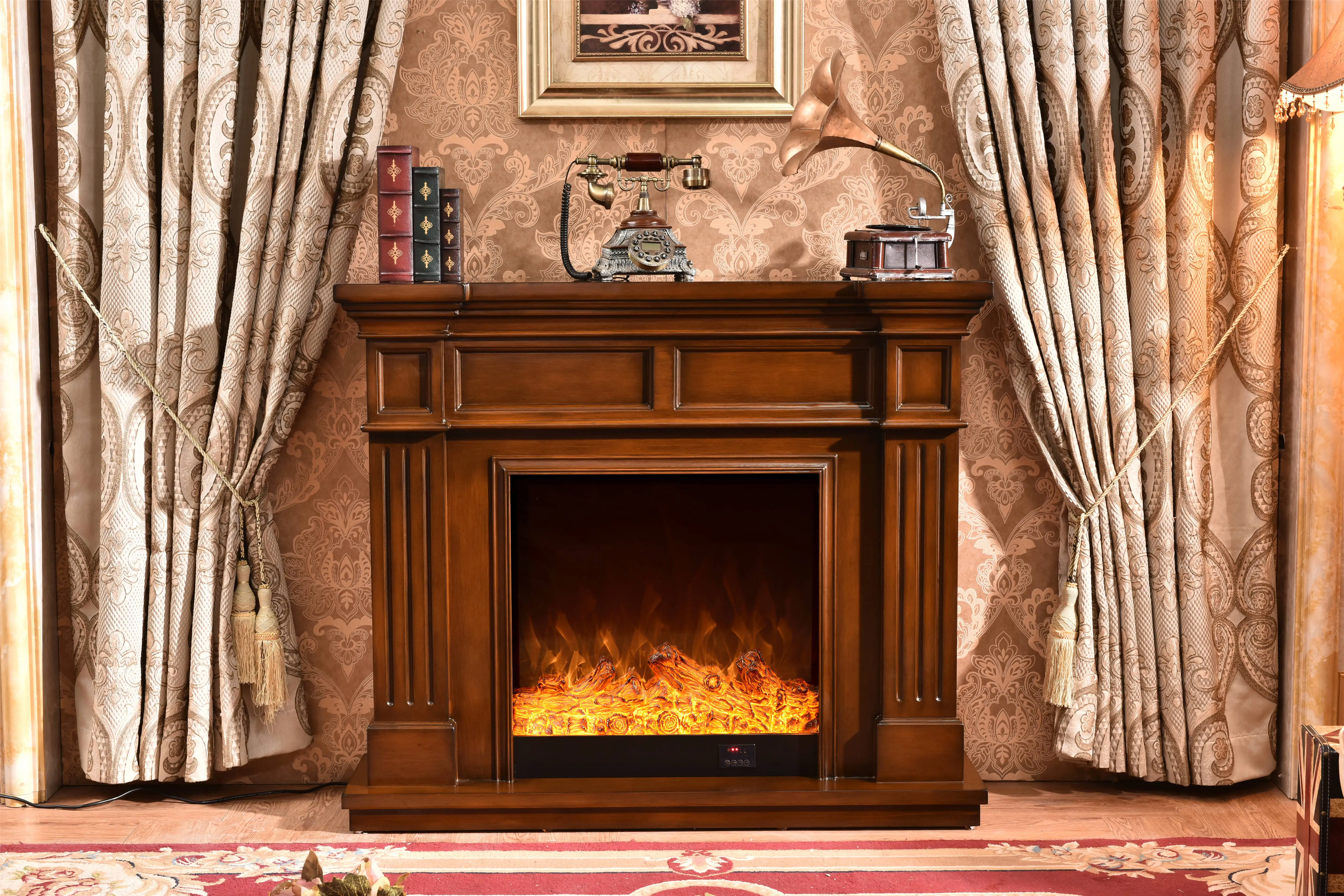  item 343 electric fireplace flame indoor luxury with mantel
