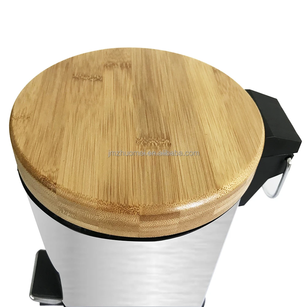 
Fashion 3L 5L Waste Foot Pedal Dust Bin Bamboo lid Stainless Steel Plastic trash can In Bathroom 