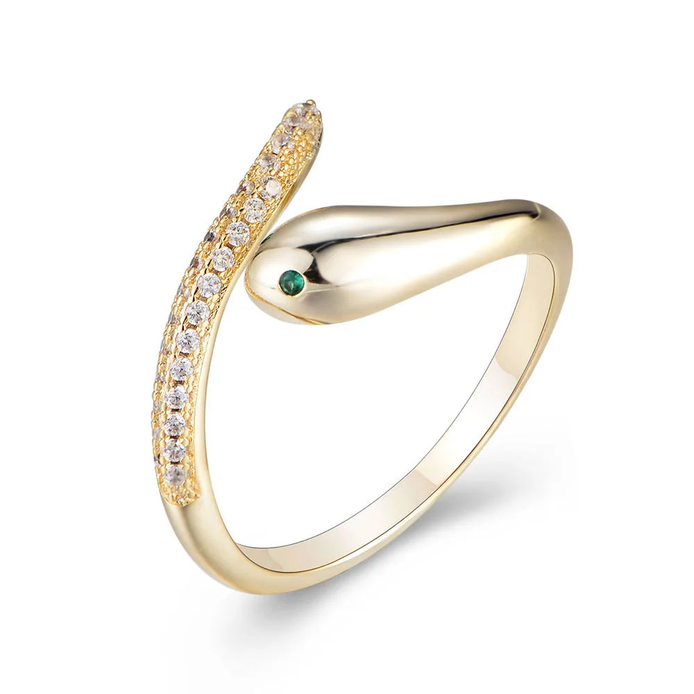 Peishang Snake Ring 925 Jewelry Gold Plated Cubic Zircon Animal Open Fashion