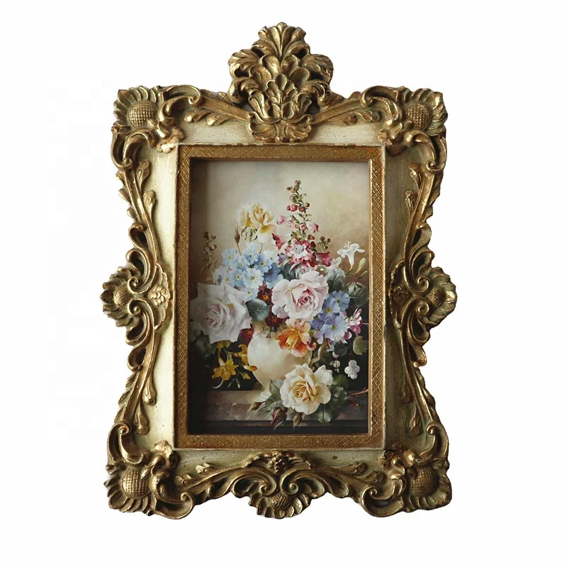 Resin Picture Frame Rose Flower Decorative with High Definition Plexi Glass Sheet for Table Top Desk Photo Display