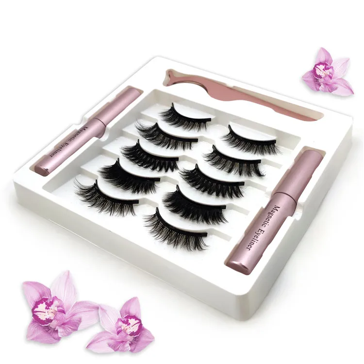 Hot Sale 5 magnets magnetic false+eyelashes, 6D Silk eye lash 3D 25mm Faux Mink Eyelashes