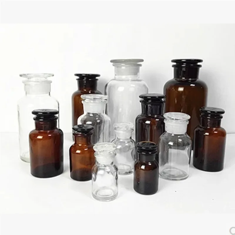 Factory 30ml 60ml 125ml 250ml 500ml 1000ml Clear Glass Apothecary Bottle Pharmacy Reagent Bottle with Glass Stopper