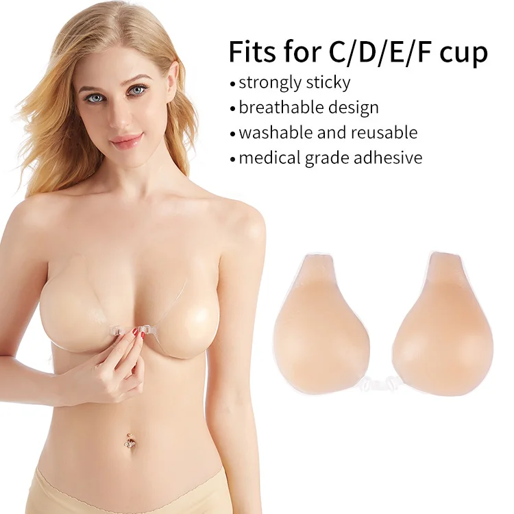 strapless bra for big boobs spoon shape push up breast traceless gather reusable silicone bra