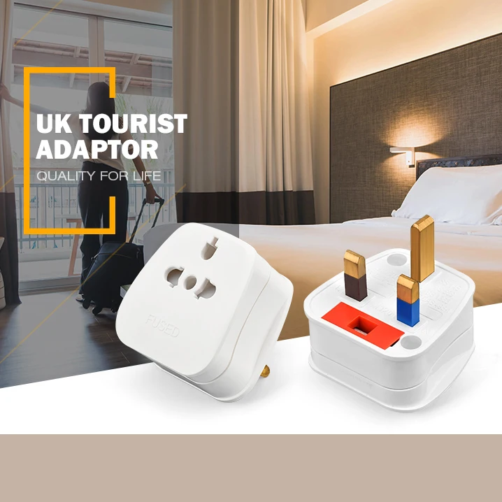 UK Tourist Travel Adaptor 3 Pin Plug Adapter 13A UK Visitors Power Plug With 13Amp Fused Converts EU UK Int