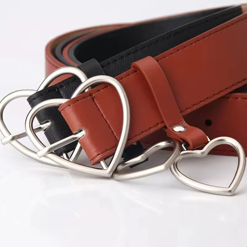 2024 New Fashion Lovely Heart Belt Women Custom Pu Leather And Genuine Leather Belt For Girls