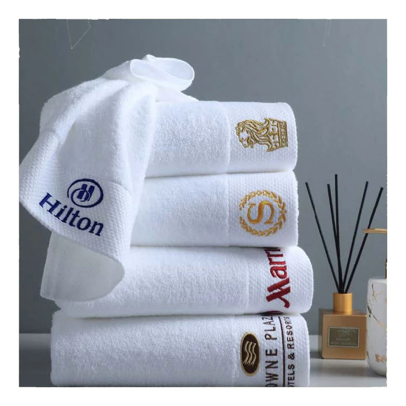 Hot Sale 5 star hotel towels white custom logo bathroom linen Spa Soft quick dry100% cotton face hand bath hotel towel set