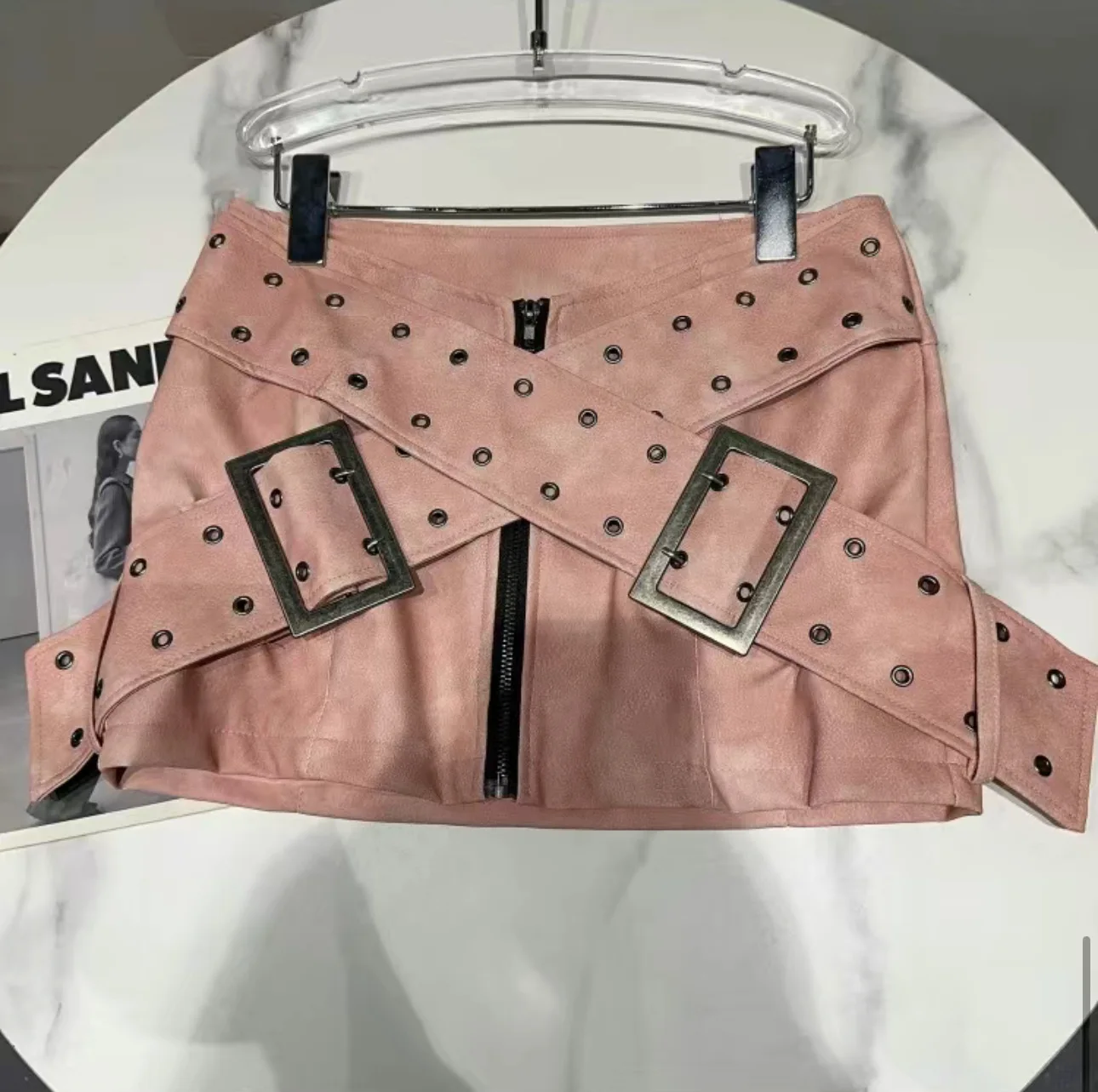 2024 Children Girl Spring Solid Black Blue Pink Yellow Belt Pu Leather Skirt 3-15 Years