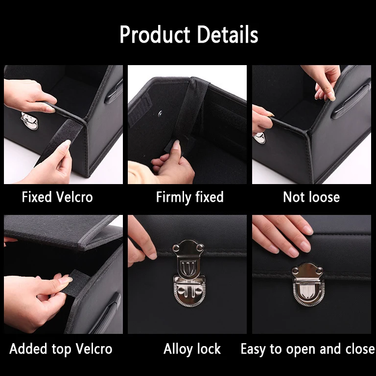 Luxury 2 Layers Leather Surface Adjustable Folding Suv Car Trunk Organizer Box With Metal Buckle