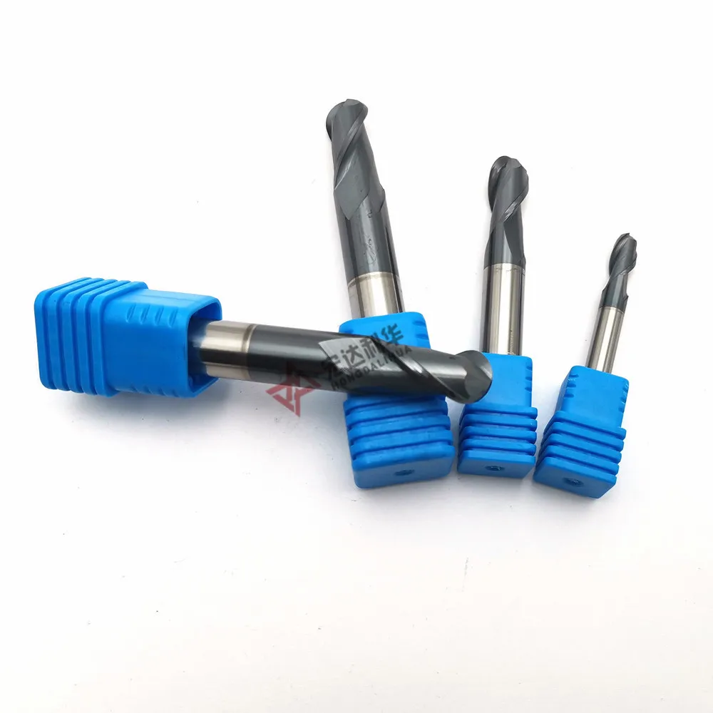 2 Flute HRC45 55 65 Ball Head Shank CNC Milling Cutter Sets Tungsten Steel Cut Bits Round Nose End Mill