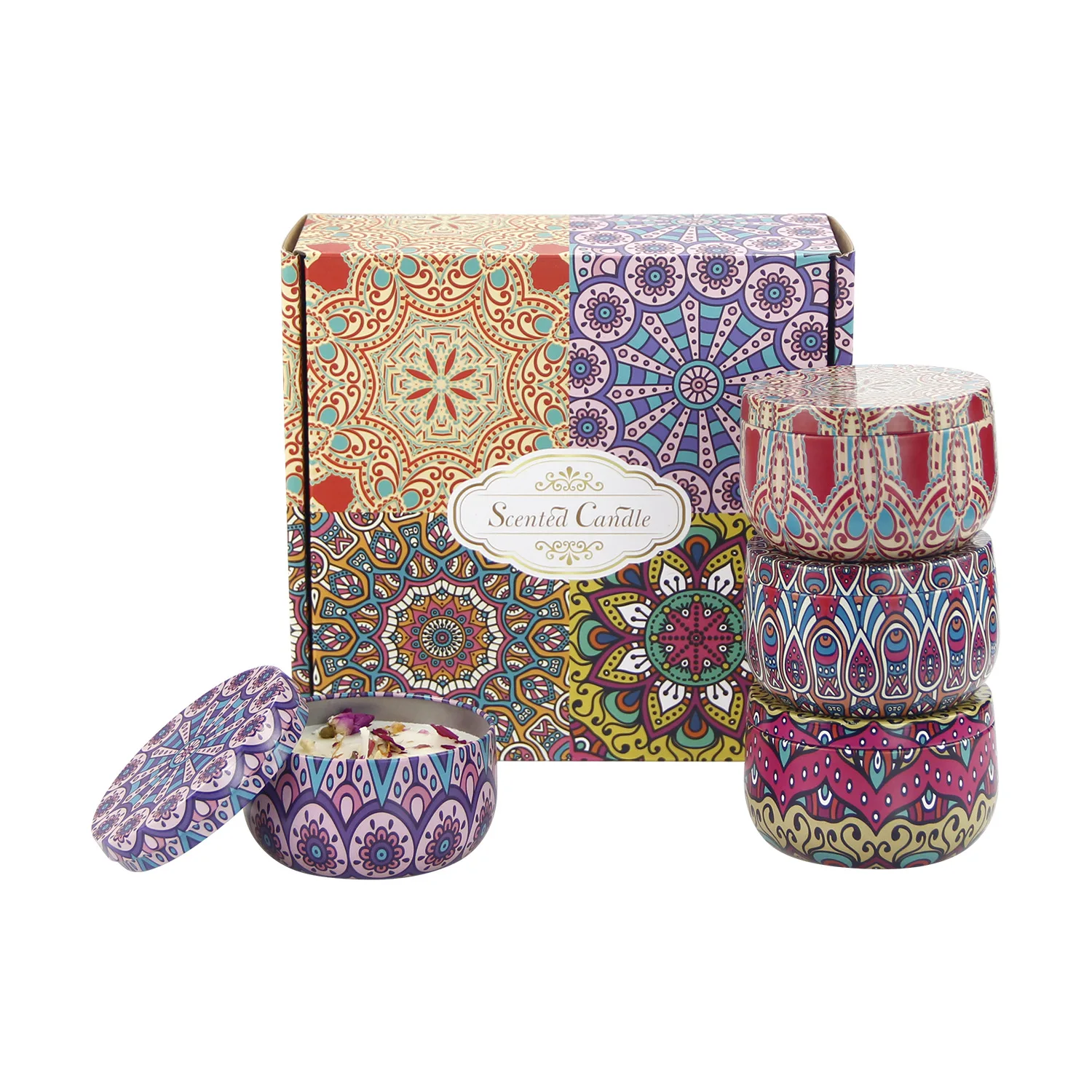 Wholesale Metal Aroma Tins Jar Candle Soy Wax Luxury Vinalla Scented Candles Private Label 4pcs Gift Box