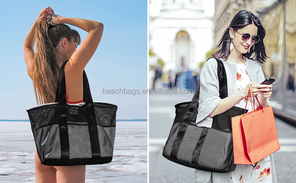 Custom brand handbags sublimation beach tote bag for women bolsos-para-mujeres- online Large mesh shopping ipsy glam beach bag