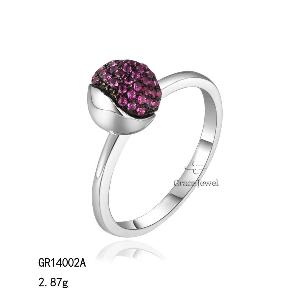 Grace Red Synthetic Corundum 925 Sterling Silver Wedding Bands Ball Rings