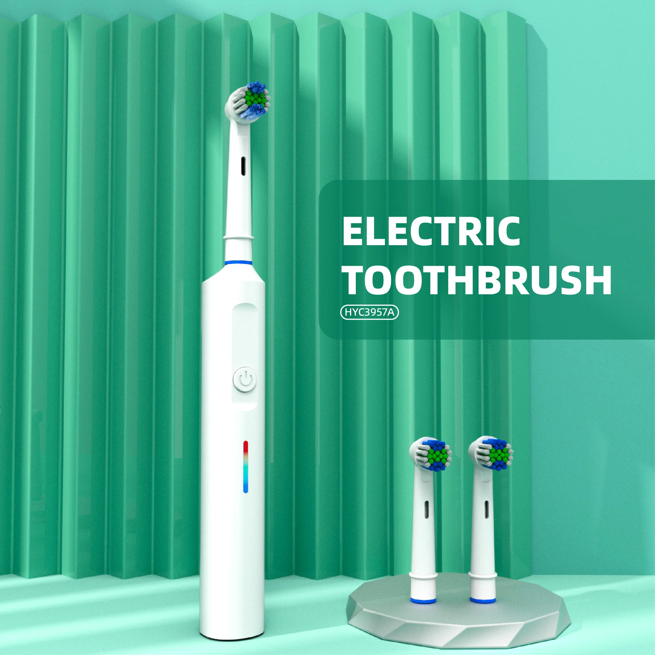 IPx7 Waterproof Round Head Electric Toothbrush Rechargeable Rotary Electric Toothbrush With 2 Brush Heads