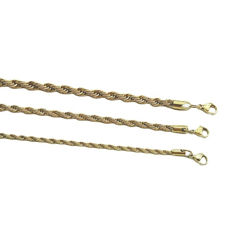 2/3/4/5/6mm Rope Chain Necklace Stainless Steel Never Fade Waterproof Choker Men Women Jewelry Gold Color Plated Chains Gift