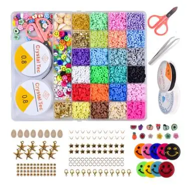 Wholesale 6mm Round Polymer Flat Clay Beads Smiley Face Bead Handmade Polymer Heishi Clay Beads Kits for Jewelry Bracelet Making
